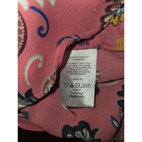 LOFT Tank Top Blouse Women's Medium Pink Floral Paisley Ruffle Sleeveless Boho - Picture 3 of 3